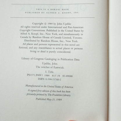 The Witches of Eastwick by John Updike (First Edition 1984)